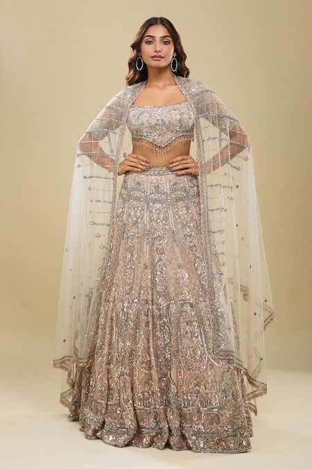 Azeera Light Peach Embroidered Lehenga Set