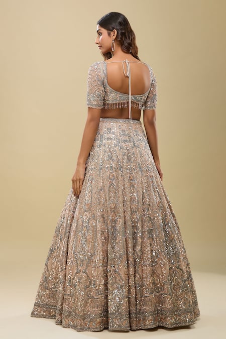 Azeera Light Peach Embroidered Lehenga Set