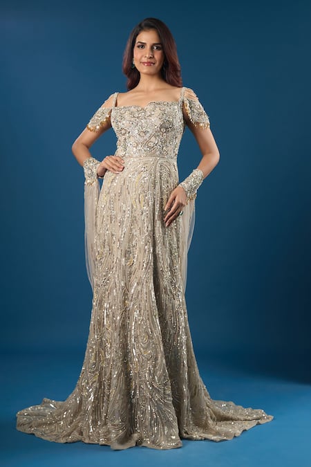 Azeera Embroidered Gown With Veil