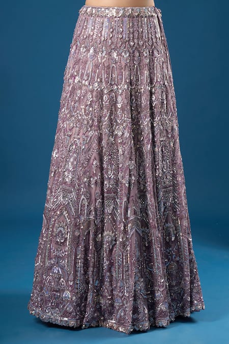 Buy_Azeera_Purple Net Sequins, Embroidery, Beads Sweetheart Neck Lavender Lehenga Set 