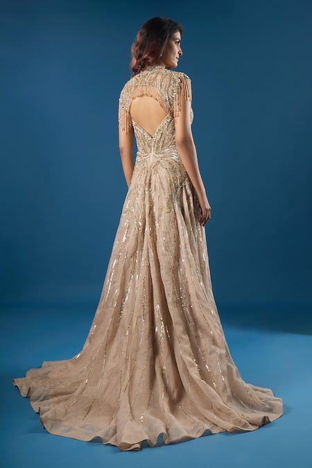 Azeera Champagne Embroidered Gown