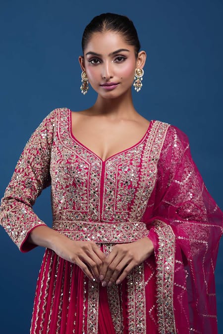 Buy Samyukta Singhania Pink Georgette Sequins, Metallic Thread, Embroidery, Zari Anarkali Lehenga Set Online at Aza Fashions Buy_Samyukta Singhania_Pink Georgette Sequins, Metallic Thread, Embroidery, Zari Anarkali Lehenga Set _Online_at_Aza_Fashions