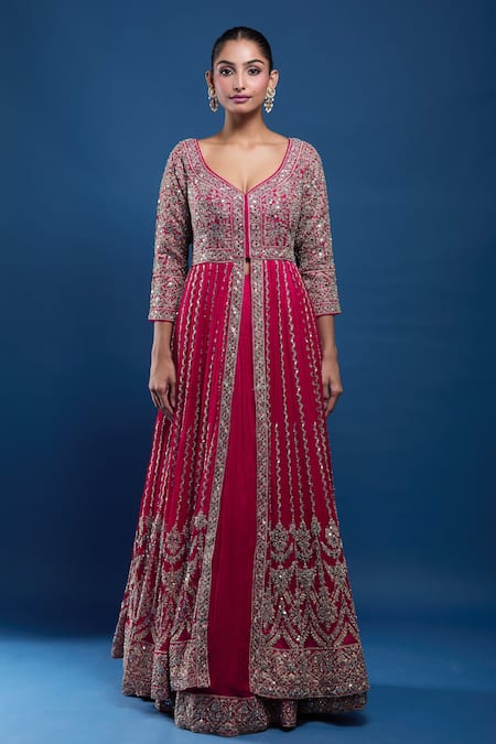 Shop Samyukta Singhania Pink Georgette Sequins, Metallic Thread, Embroidery, Zari Anarkali Lehenga Set Online at Aza Fashions Shop_Samyukta Singhania_Pink Georgette Sequins, Metallic Thread, Embroidery, Zari Anarkali Lehenga Set _Online_at_Aza_Fashions