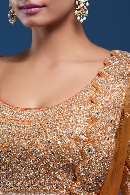 Buy Samyukta Singhania Orange Tissue Sequins, Embroidery, Metallic Thread, Zari, Blouse Lehenga Set Online at Aza Fashions Buy_Samyukta Singhania_Orange Tissue Sequins, Embroidery, Metallic Thread, Zari, Blouse Lehenga Set _Online_at_Aza_Fashions