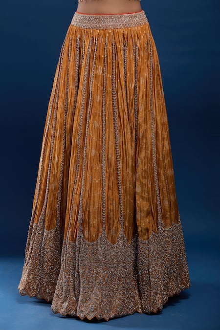 Samyukta Singhania Orange Tissue Sequins, Embroidery, Metallic Thread, Zari, Blouse Lehenga Set at Aza Fashions Samyukta Singhania_Orange Tissue Sequins, Embroidery, Metallic Thread, Zari, Blouse Lehenga Set _at_Aza_Fashions