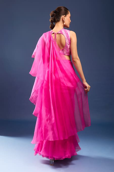Archana Shah Pre-Draped Saree With Embroidered Bustier