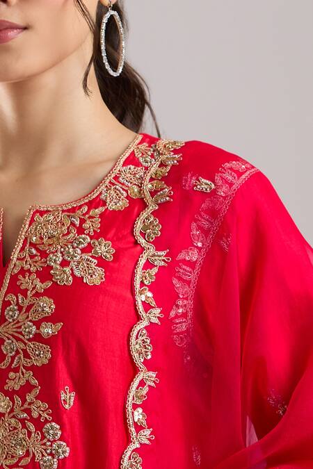 Shop Surbhi Shah Orange Embroidery, Zari, Metallic Thread, Sequins Round Neemrana Kurta Set Online at Aza Fashions Shop_Surbhi Shah_Orange Embroidery, Zari, Metallic Thread, Sequins Round Neemrana Kurta Set _Online_at_Aza_Fashions