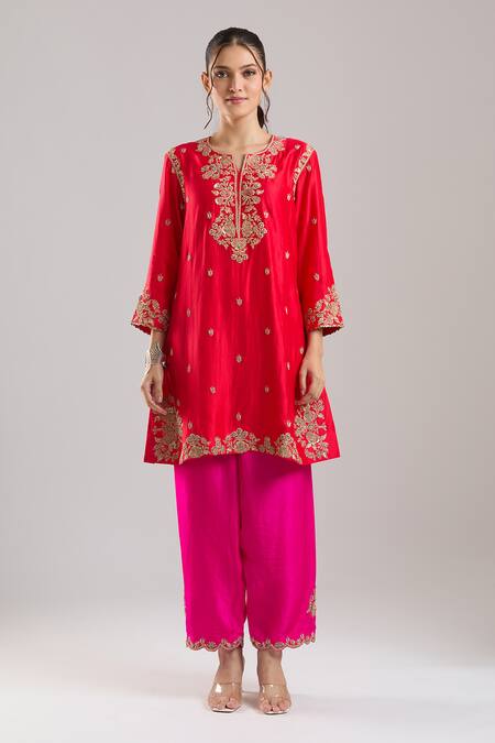 Surbhi Shah Orange Embroidery, Zari, Metallic Thread, Sequins Round Neemrana Kurta Set at Aza Fashions Surbhi Shah_Orange Embroidery, Zari, Metallic Thread, Sequins Round Neemrana Kurta Set _at_Aza_Fashions