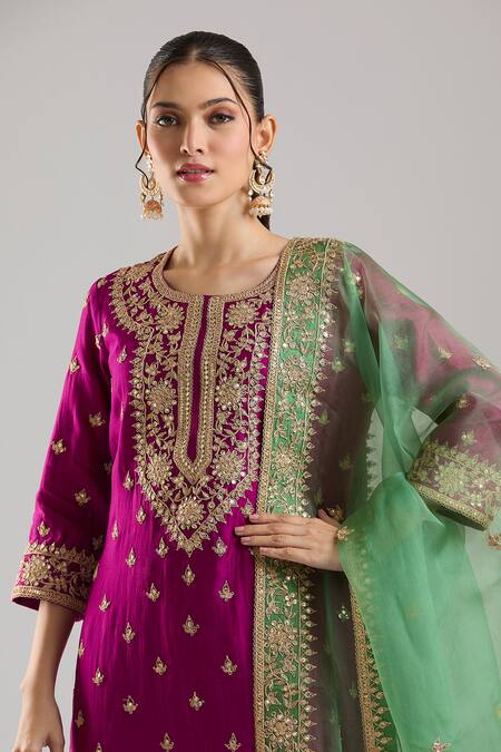 Shop Surbhi Shah Magenta Organza Embroidery, Sequins, Zari Round Neck Kurta Sharara Set Online at Aza Fashions Shop_Surbhi Shah_Magenta Organza Embroidery, Sequins, Zari Round Neck Kurta Sharara Set _Online_at_Aza_Fashions