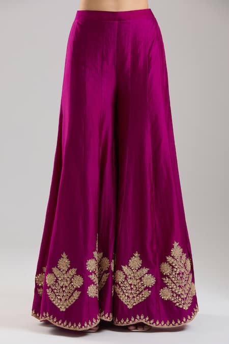 Buy Surbhi Shah Magenta Organza Embroidery, Sequins, Zari Round Neck Kurta Sharara Set Buy_Surbhi Shah_Magenta Organza Embroidery, Sequins, Zari Round Neck Kurta Sharara Set