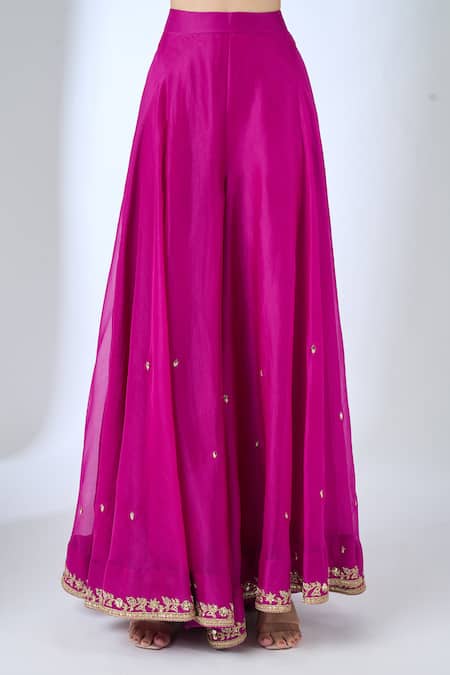 Buy Surbhi Shah Magenta Organza Embroidery, Zari, Sequins V-neck Peplum Kurta Sharara Set Online at Aza Fashions Buy_Surbhi Shah_Magenta Organza Embroidery, Zari, Sequins V-neck Peplum Kurta Sharara Set _Online_at_Aza_Fashions