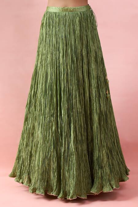 Surbhi Shah_Green Organza Embroidery, Sequins Split V-neck Kurta Skirt Set _at_Aza_Fashions