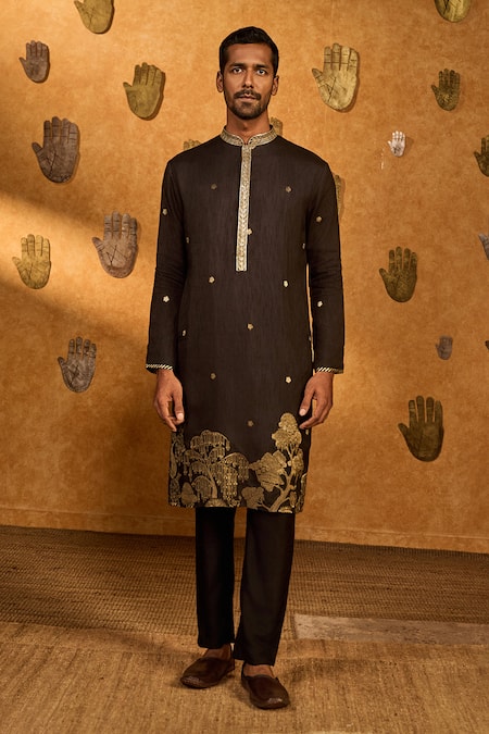 Buy_Masaba_Black Jacquard Embroidery, Zari Zen Kurta And Pant Set 