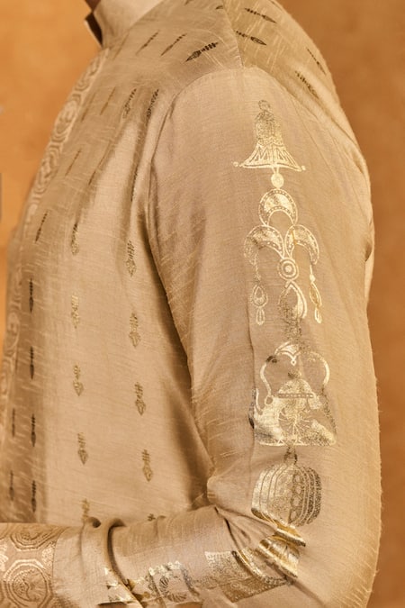 Masaba_Beige Silk Embroidery Little Pots Motif Raw Kurta And Pant Set _at_Aza_Fashions