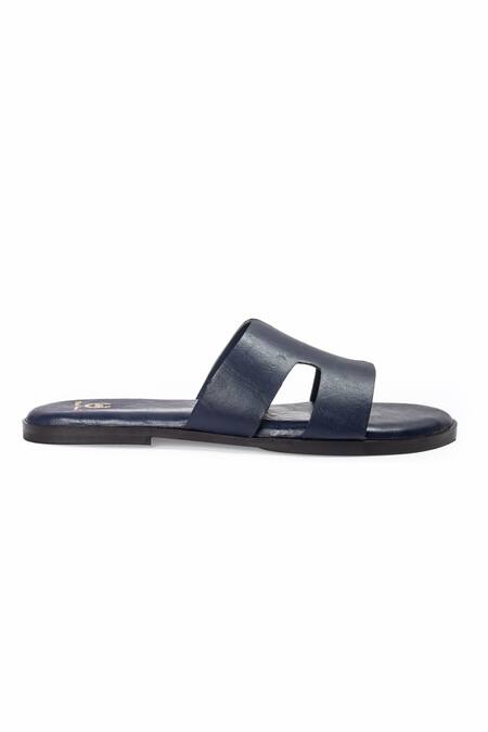 Domani_Navy Leather Hades Slippers _Online_at_Aza_Fashions