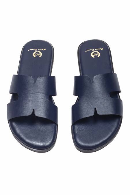 Shop_Domani_Navy Leather Hades Slippers _Online_at_Aza_Fashions