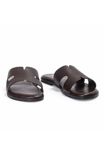 Buy_Domani_Brown Hades Handcrafted Leather Slippers _Online_at_Aza_Fashions