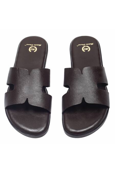 Shop_Domani_Brown Hades Handcrafted Leather Slippers _Online_at_Aza_Fashions