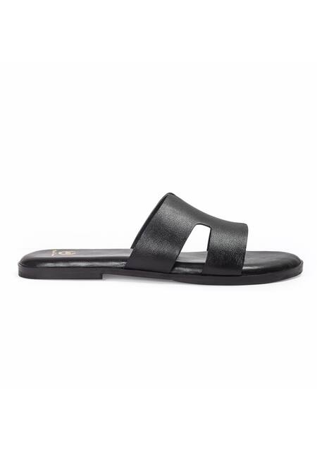 Domani_Black Hades Handcrafted Leather Slippers _Online_at_Aza_Fashions