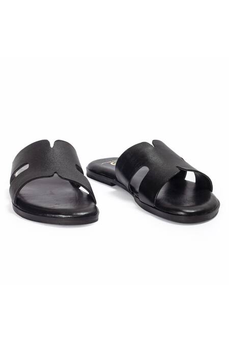 Buy_Domani_Black Hades Handcrafted Leather Slippers _Online_at_Aza_Fashions