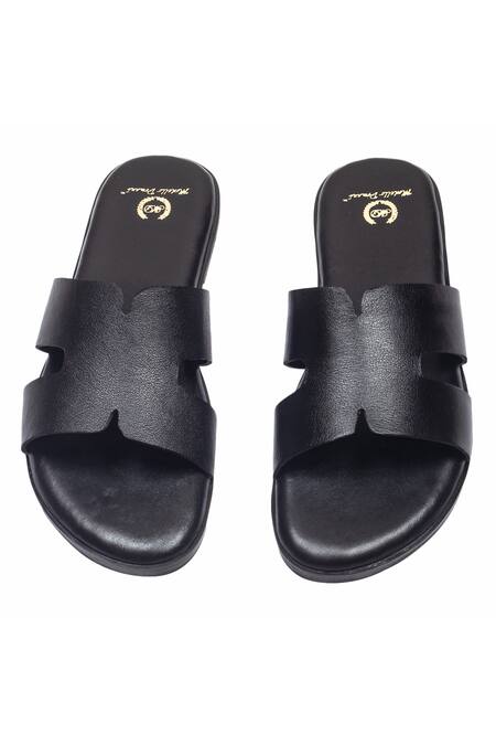 Shop_Domani_Black Hades Handcrafted Leather Slippers _Online_at_Aza_Fashions