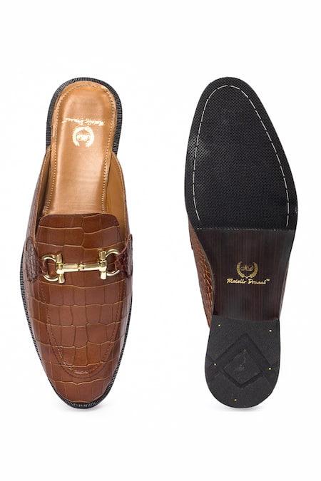 Domani Louis Croco Embossed Leather Buckle Mules 