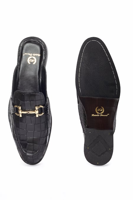 Domani Louis Croco Embossed Leather Buckle Mules 