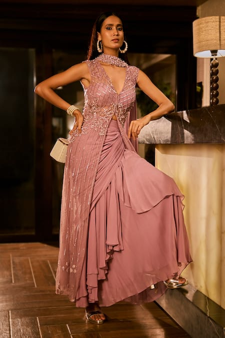 Babita Malkani Embellished Cape & Skirt Set 