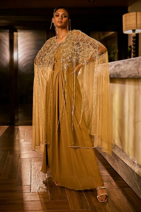 Babita Malkani Embellished Cape & Dress Set 
