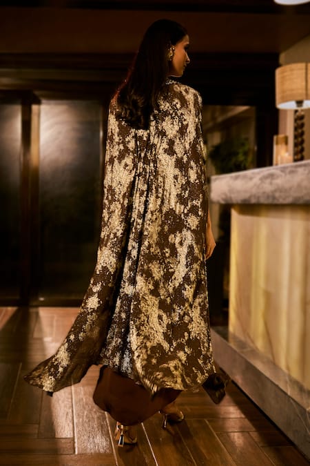 Babita Malkani Crystal & Sequins Embroidered Dress With Cape 