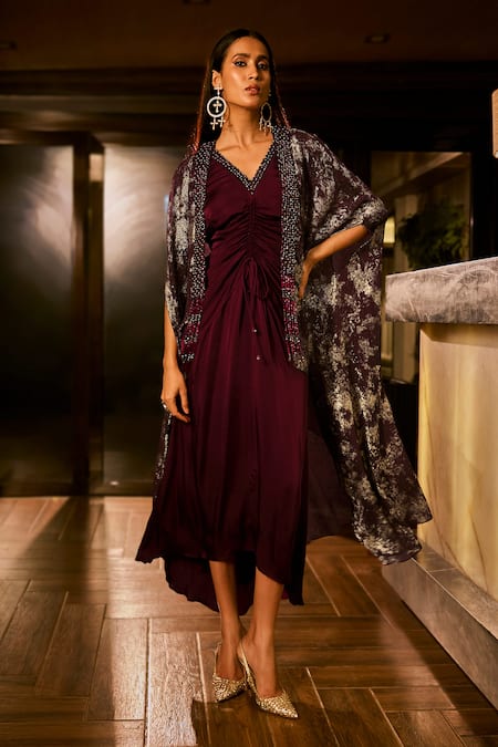 Babita Malkani Crystal & Sequins Embroidered Dress With Cape 