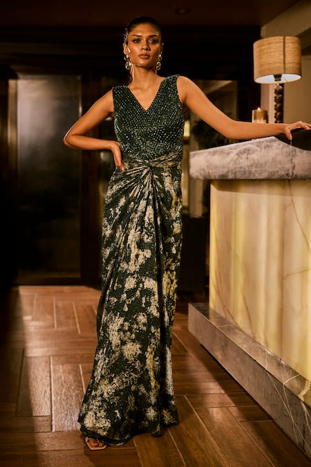 Babita Malkani Crystal & Sequins Embroidered Gown 