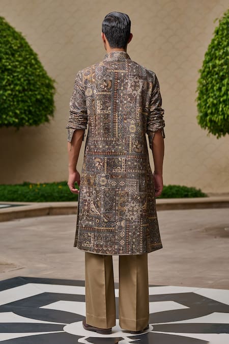 Tarun Tahiliani Printed Front-Open Kurta & Flared Trouser Set 