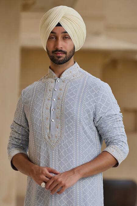 Buy_Tarun Tahiliani_Sky Blue Georgette, Poplin Embroidery, Pearls Chikankari Kurta And Churidar Set _Online_at_Aza_Fashions