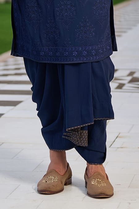 Tarun Tahiliani_Navy Georgette Embroidery Yoke Kurta And Dhoti Set _Online_at_Aza_Fashions