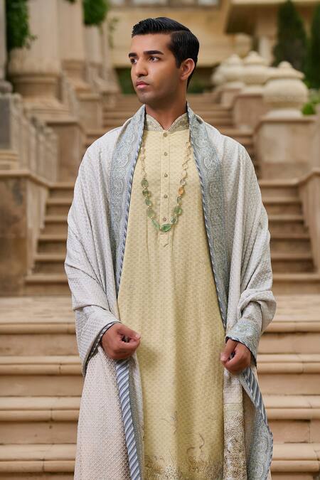 Buy Tarun Tahiliani Beige Poplin, Lycra, Cotton, Silk, Jacquard Pichwai Print Kurta And Shawl Set Online at Aza Fashions Buy_Tarun Tahiliani_Beige Poplin, Lycra, Cotton, Silk, Jacquard Pichwai Print Kurta And Shawl Set _Online_at_Aza_Fashions