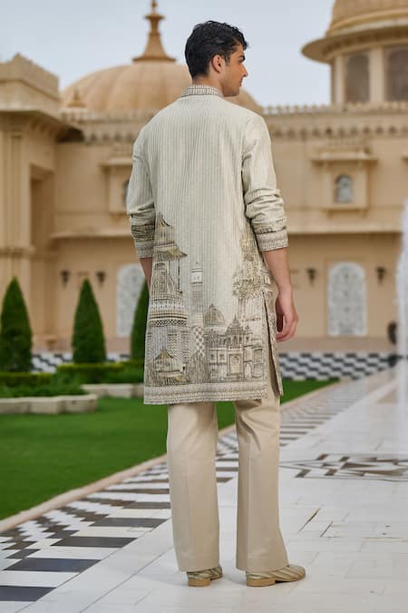 Tarun Tahiliani Pichwai Print Jacquard Kurta & Flared Trouser Set 