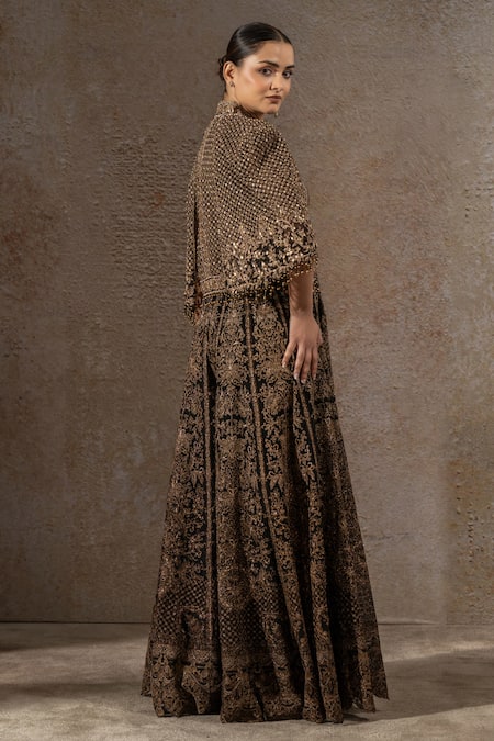 Buy_Tarun Tahiliani_Black High Neck Resham Zari Dabka Sequin Embroidered Cape _Online_at_Aza_Fashions