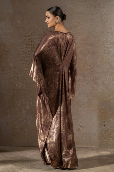 Tarun Tahiliani Draped Foil Jersey Dress 