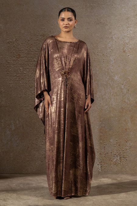 Tarun Tahiliani Draped Foil Jersey Dress 