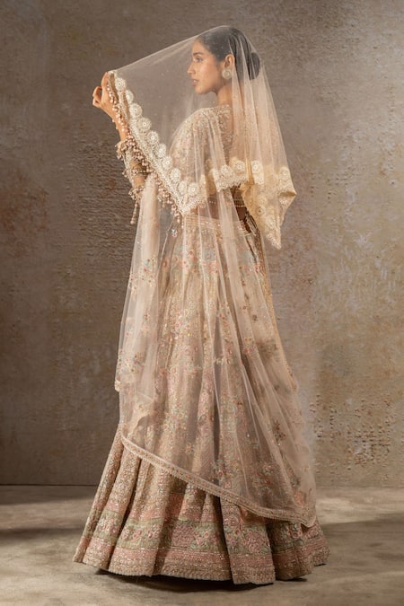 Tarun Tahiliani Embroidered Tulle Net Lehenga & Veil Set 