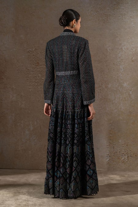 Tarun Tahiliani Mosaic Sequin Embroidered Jacket & Draped Dress Set 