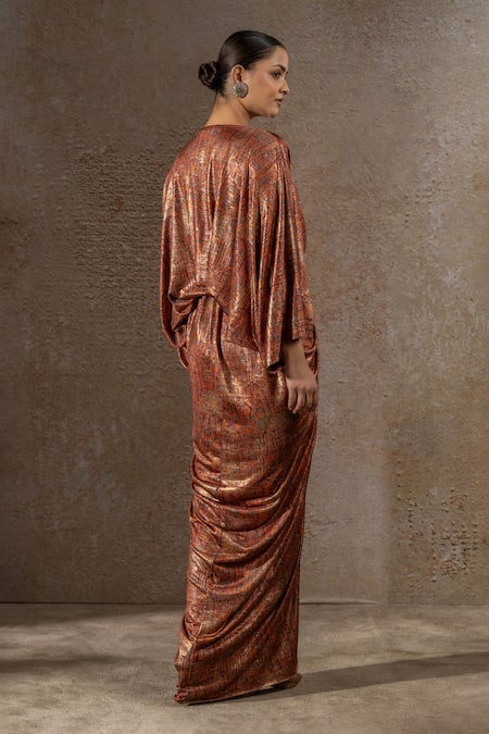 Tarun Tahiliani Draped Foil Jersey Dress 