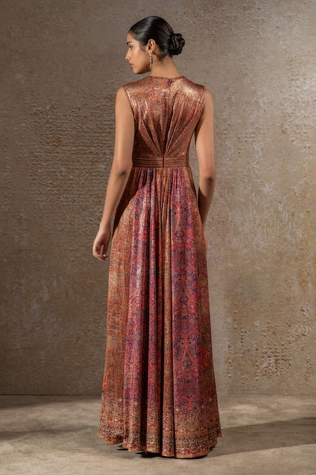 Tarun Tahiliani Foil Jersey Paisley Print Jumpsuit 