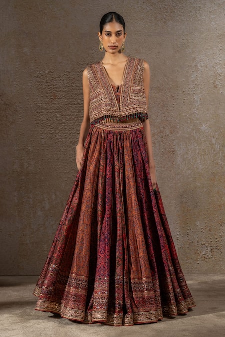 Tarun Tahiliani Geometric Print Lehenga & Gilet Jacket Set 