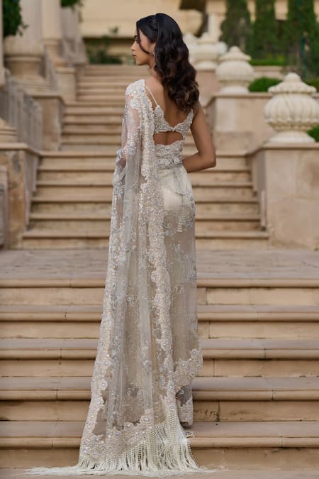 Tarun Tahiliani Embroidered Tulle & Lace Saree With Blouse 