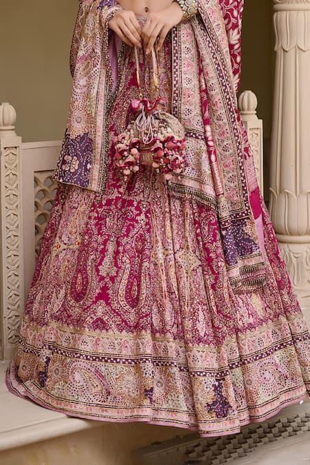 Tarun Tahiliani_Magenta Brocade, Georgette Sequins, Zari, Embroidery Kashida Lehenga Set _at_Aza_Fashions