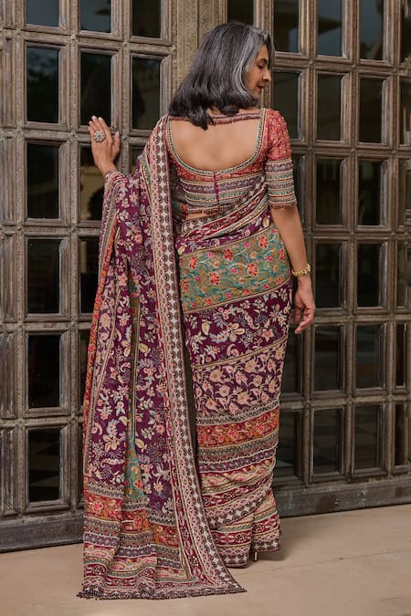 Tarun Tahiliani Kashida Embroidered Saree & Blouse Set 