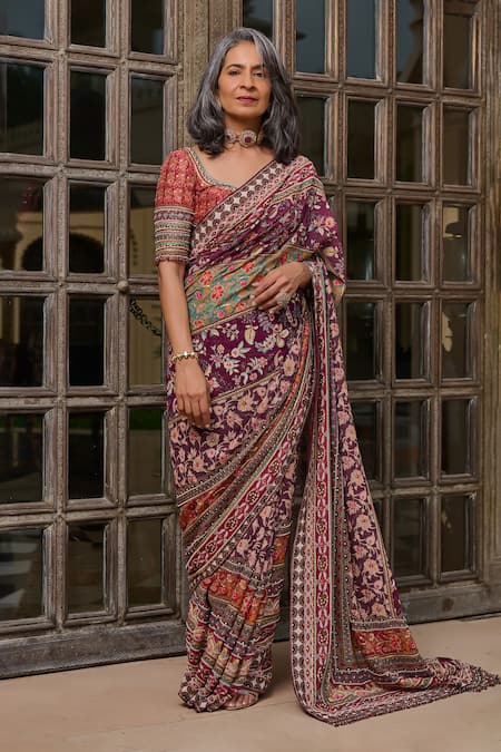 Tarun Tahiliani Kashida Embroidered Saree & Blouse Set 