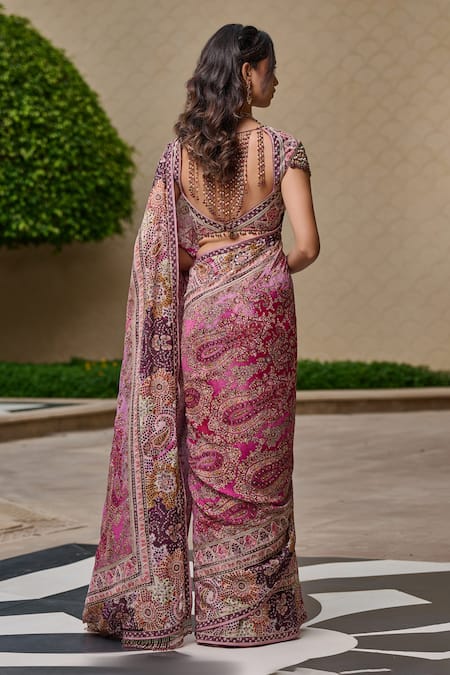 Tarun Tahiliani Kashida Embroidered Saree With Blouse 